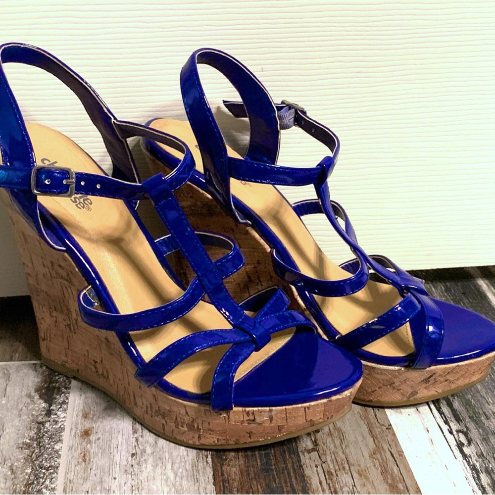 *HOST PICK 9/18/22* Charlotte Russe Strappy Blue & Cork Wedges
